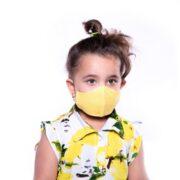 ماسک کودک 3 لایه پارچه ای قابل شستشو مدل زرد خال خالی