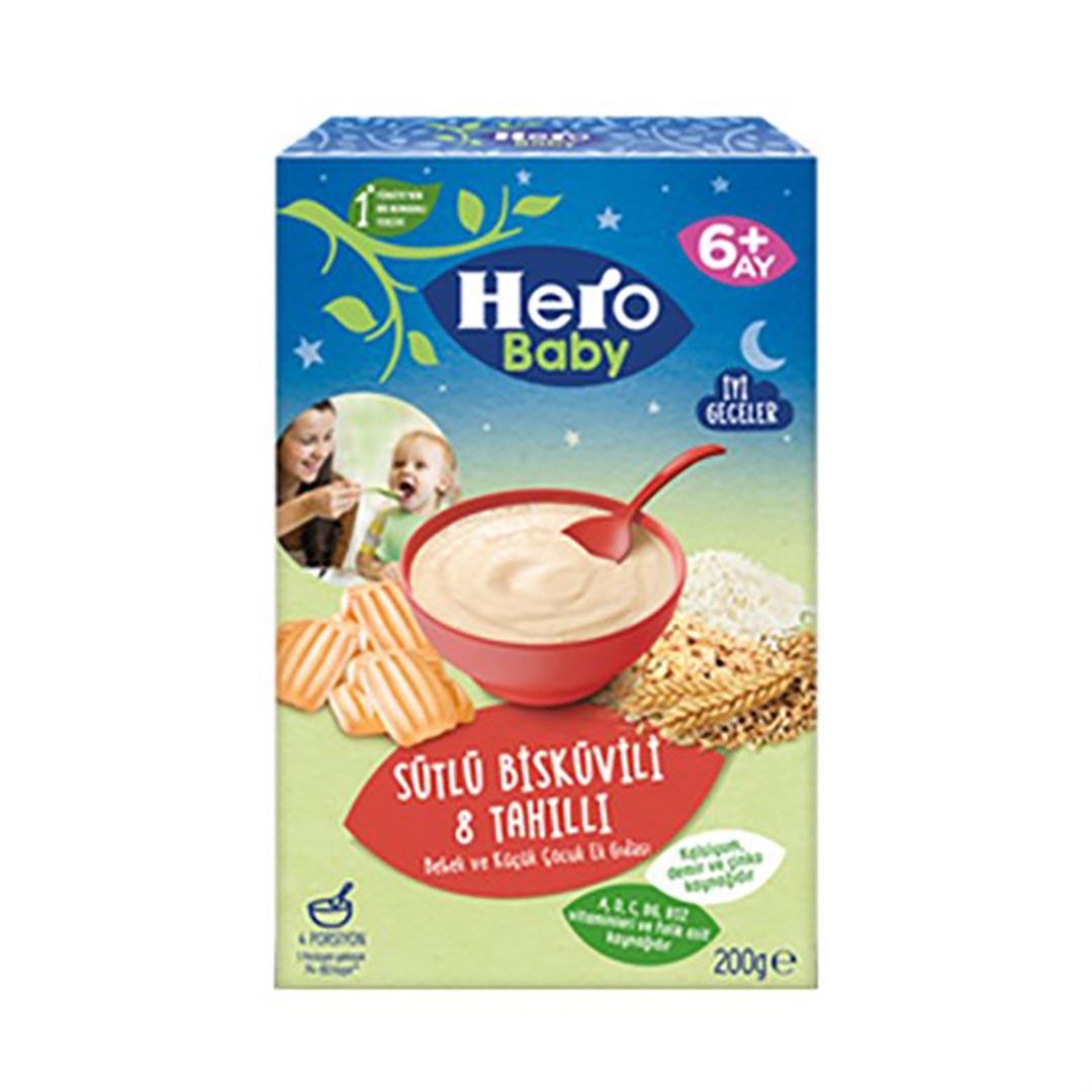غذای کمکی هشت غله و بیسکویت با شیر هروبیبی 200 گرمی Hero Baby